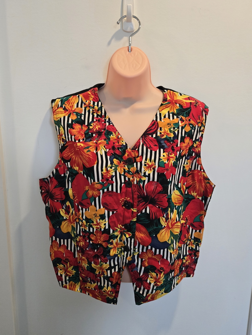 Baldanza Sportivo Tropical Floral Silk Cotton Vest Large Retro 90s Size Large